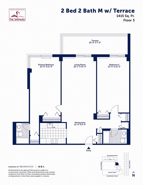 Floor plan for 2 beds, 2 baths, 1415 sqft